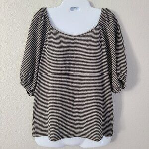 LOFT Women's Black White Striped Puff Sleeve Scoop Neck Top Size Medium